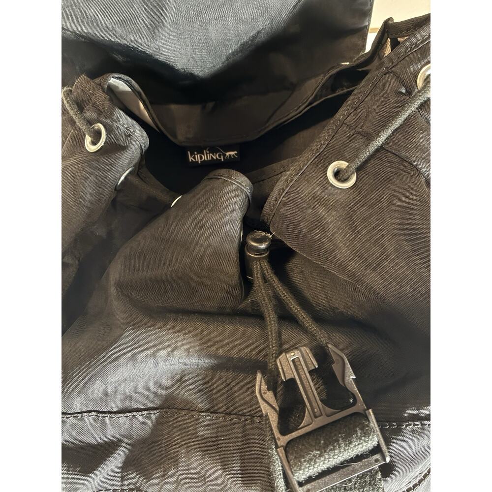 Kipling Fundamental Backpack Black Nylon Drawstring Flap Buckle Zip Pockets - Picture 6 of 9
